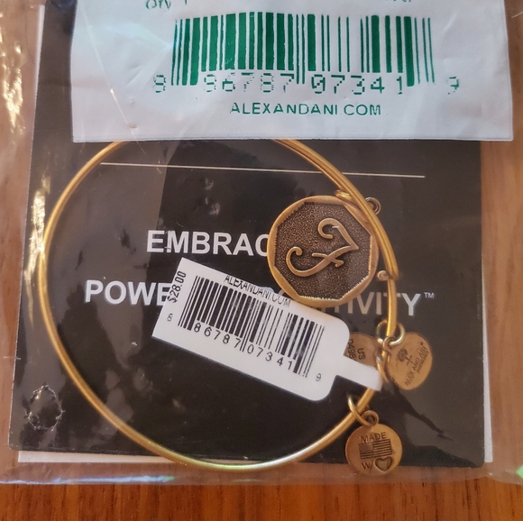 NWT Alex and Ani (+) Energy Expandable Wire Bangle Initial "F" in Rafaelian Gold - Picture 3 of 4